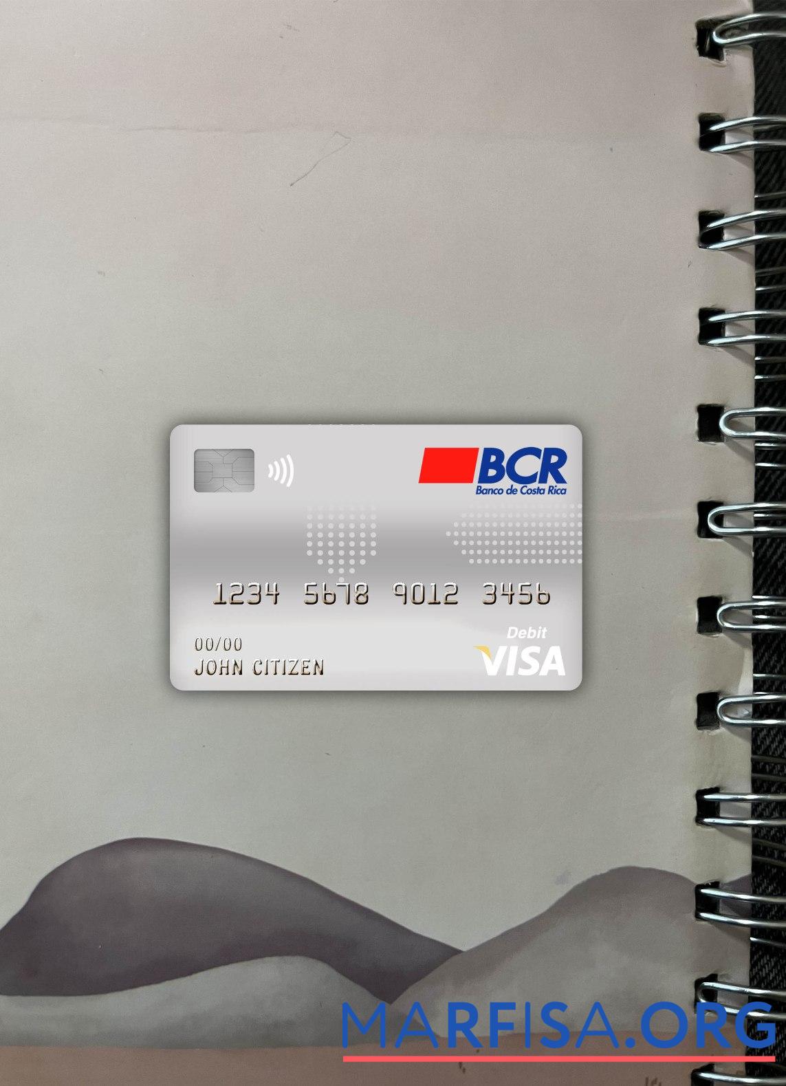 Printable Costa Rica The Bank of Costa Rica visa debit card photolook front download for verification